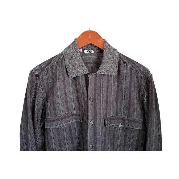 Vintage Basile Made In Italy Gray Wool Striped Button-Up Shirt Size 37 - Picture 2 of 9